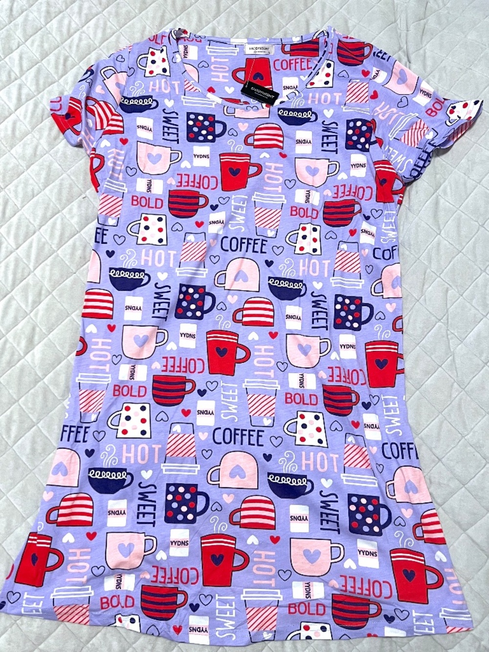 NWT coffee cup purple lavender night gown ENJOY NIGHT